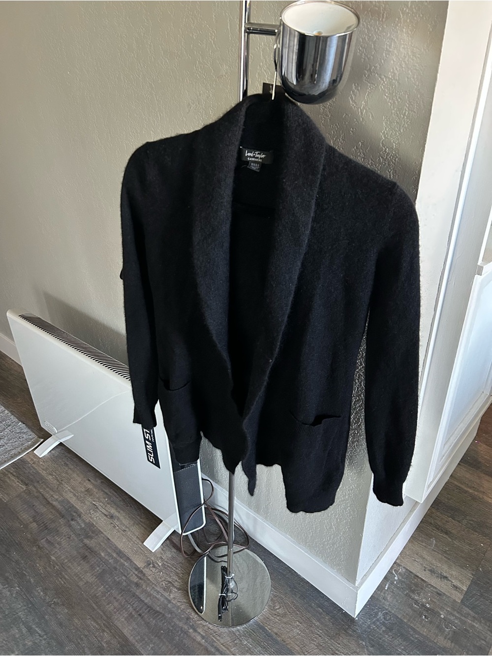 Lord & Taylor Black Open-Front Cashmere Knit Cardigan